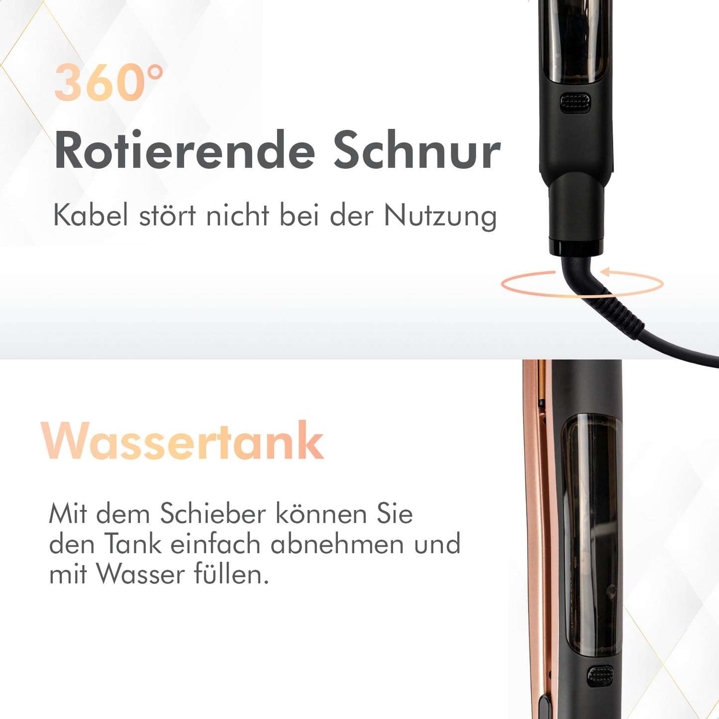 Dryze Dampfglätter – Steampod – Dampf-Haarglätter – Rosegold/Schwarz-Edition