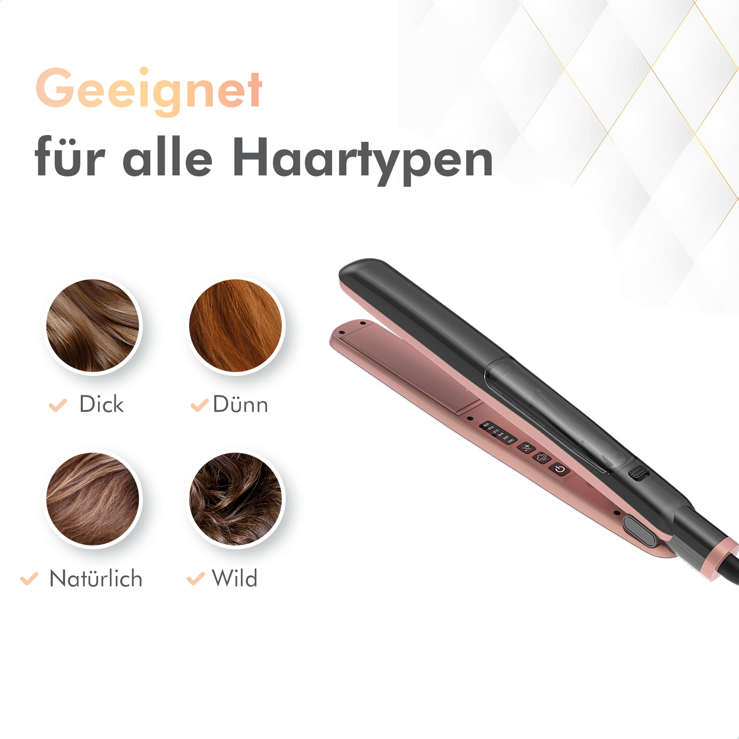 Dryze Dampfglätter – Steampod – Dampf-Haarglätter – Rosegold/Schwarz-Edition