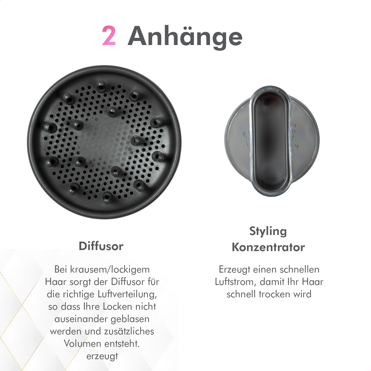 Dryze Breeze Fön mit Diffusor und Styling-Konzentrator – Kompakter Reise-Haartrockner